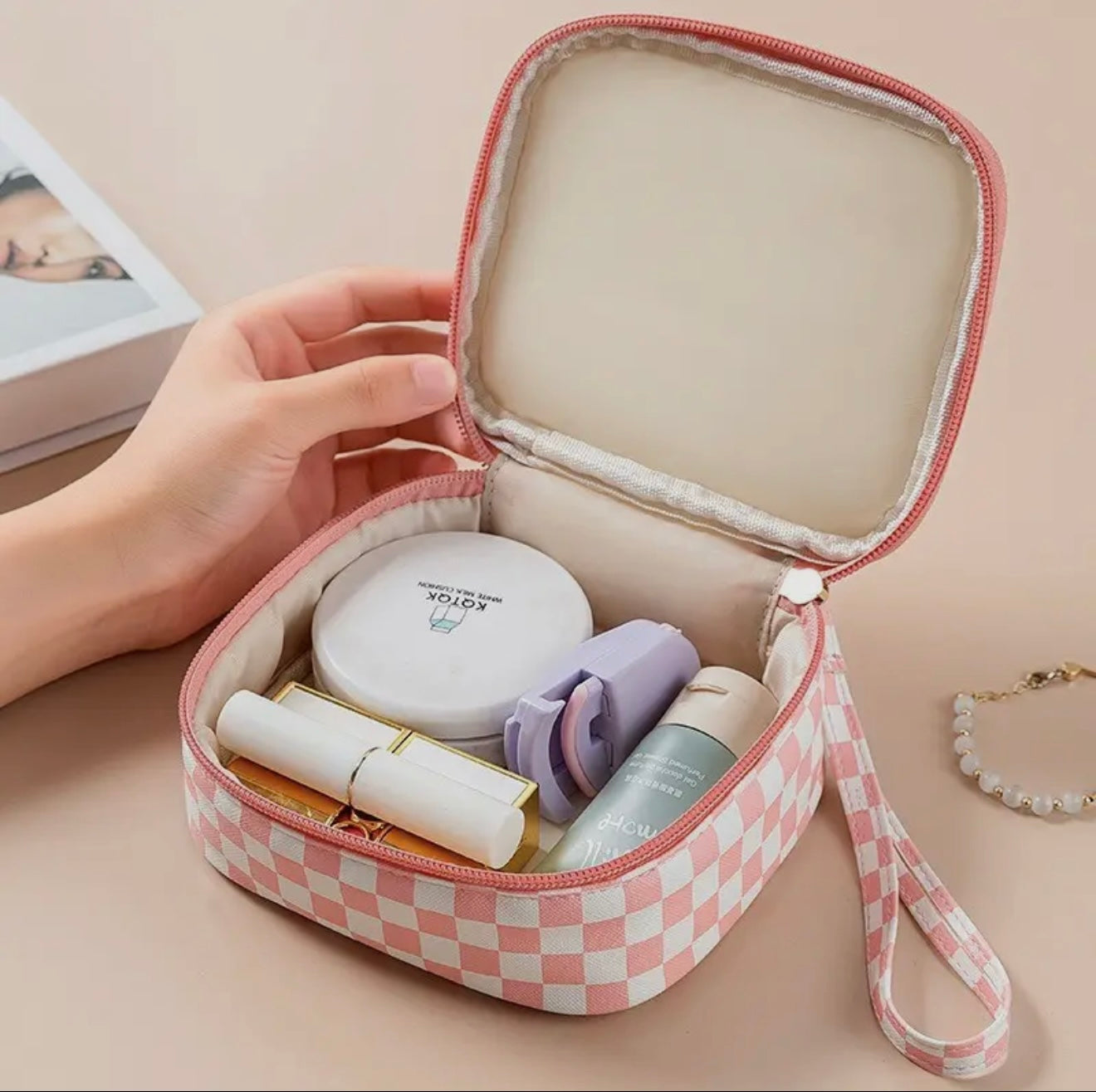 Checkered Cosmetic Case