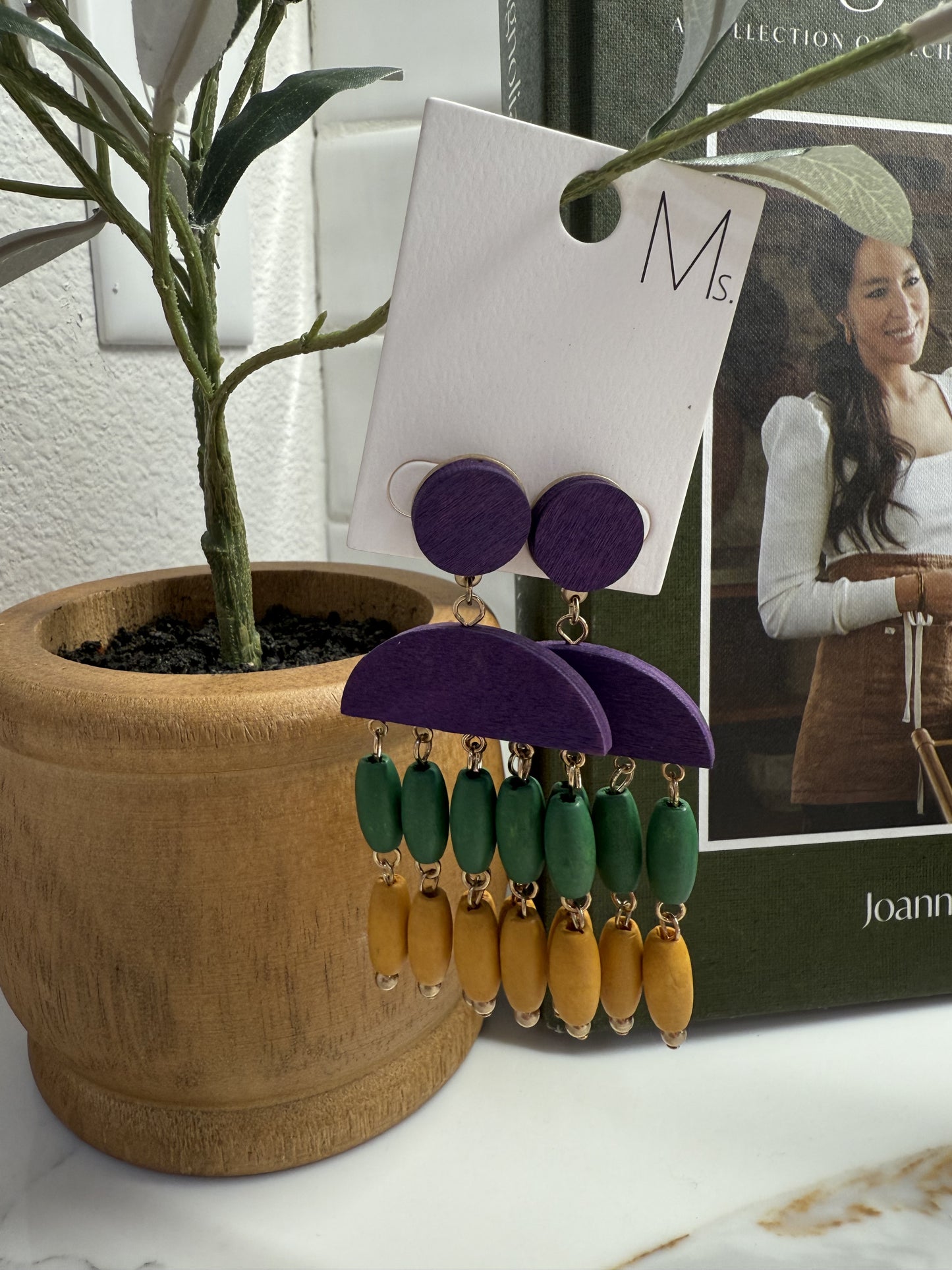 Wooden Mardi Gras Earrings