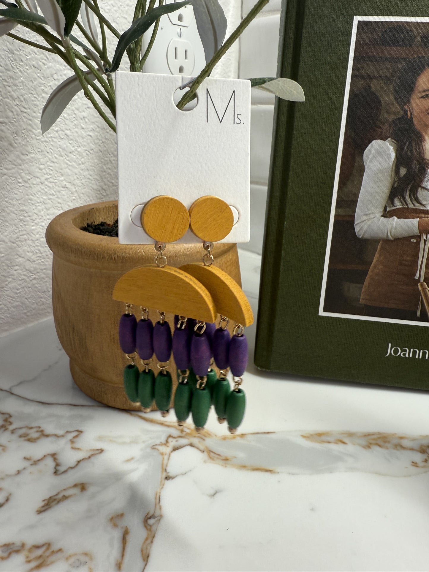 Wooden Mardi Gras Earrings
