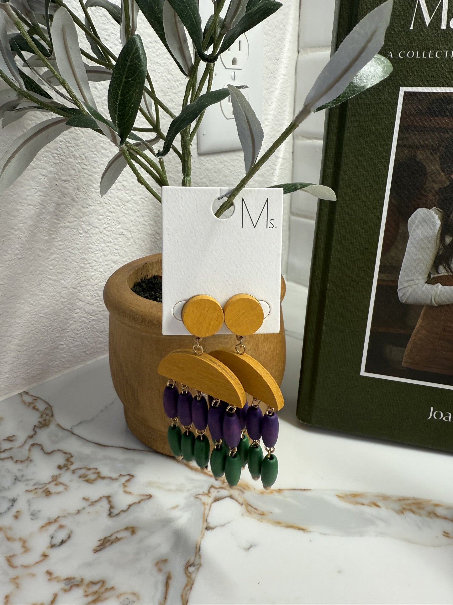 Wooden Mardi Gras Earrings