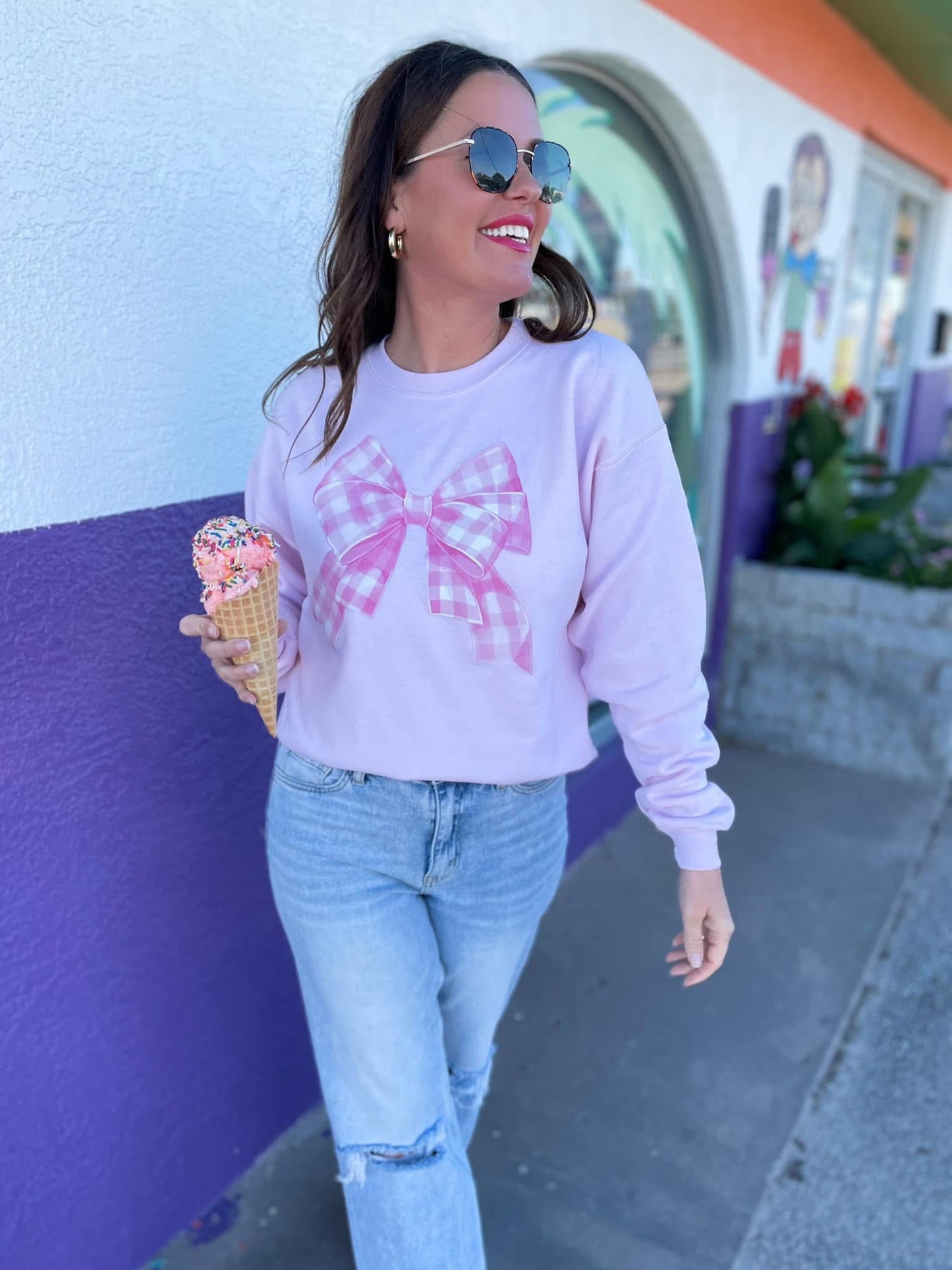 Bow Checkered Sweatshirt