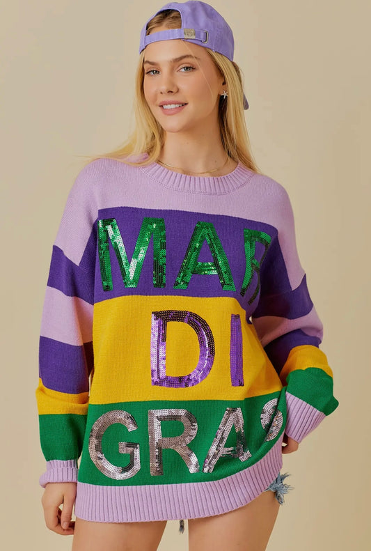 Mardi Gras Color Block Sweater