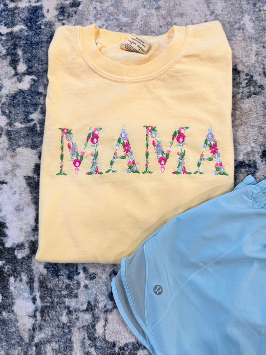 Mama Floral Embroidery Tee