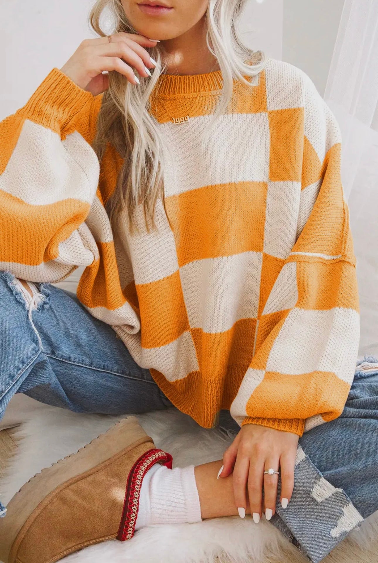 Orange checkered Sweater